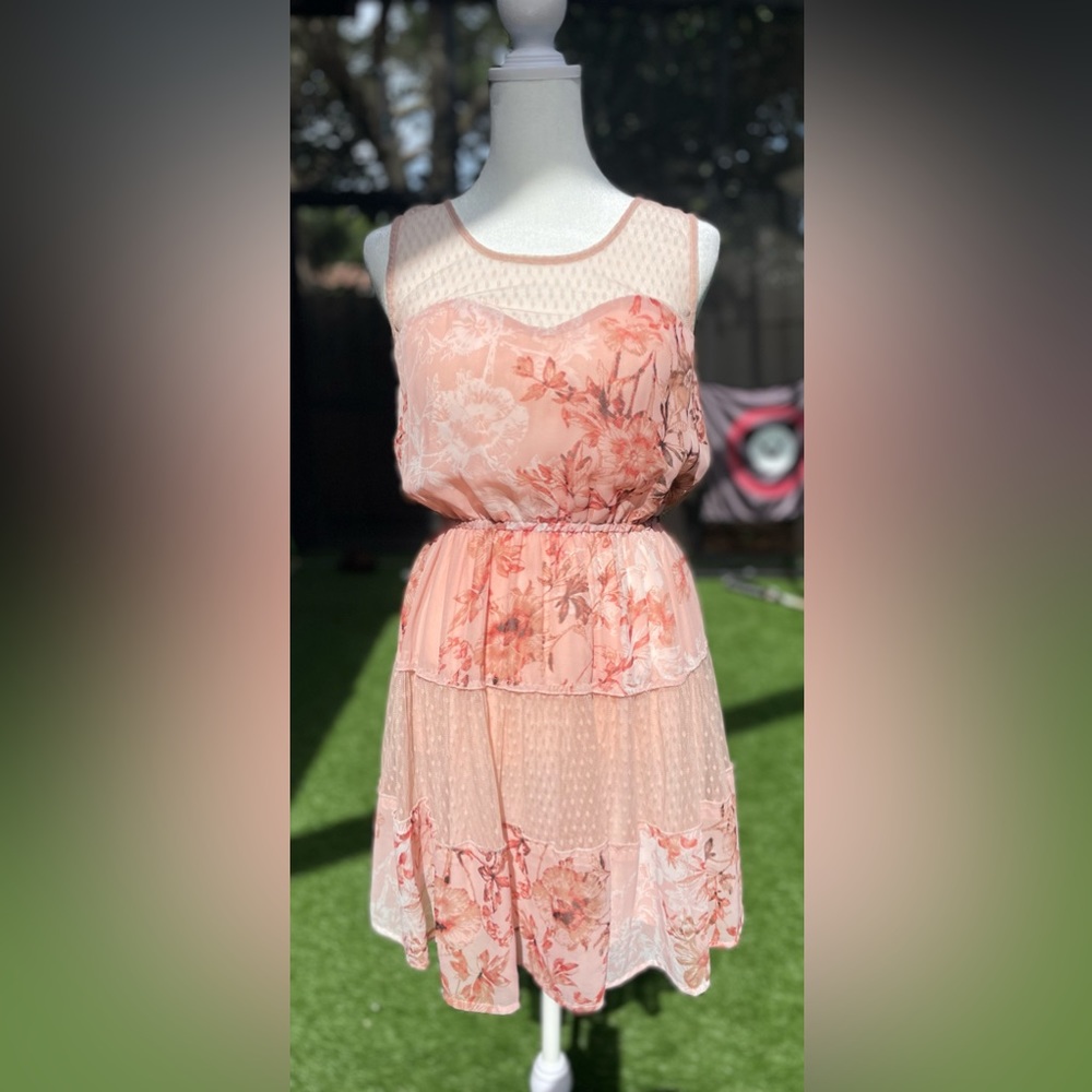 Pink Floral Tiered Dress. American Rag. Size S.